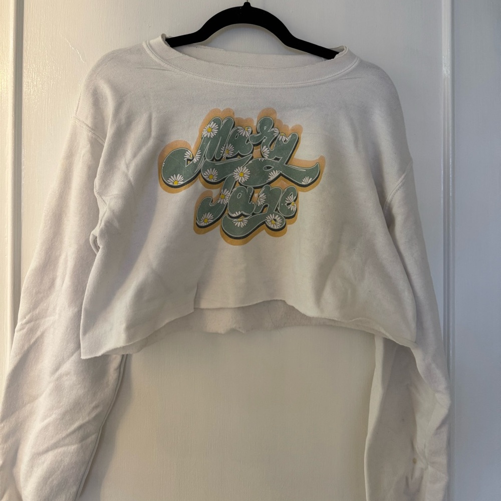 White Cropped Sweatshirt with Graphic Print